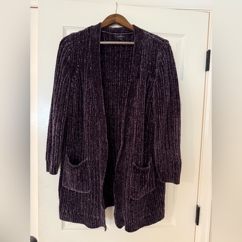 Halogen Open Front Chenille Cardigan Plum Women’s Small